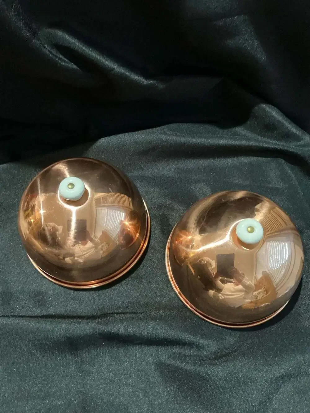 Vintage Copper Dome Set With White Ceramic Knobs